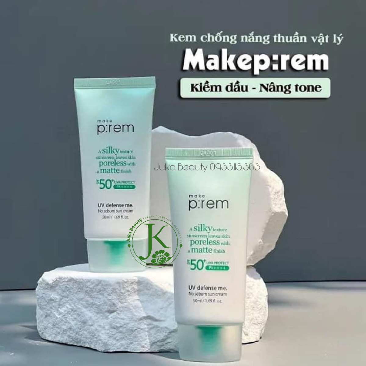 Kem Chống Nắng Nâng Tone, Kiềm Dầu Make P:rem UV Defense Me No Sebum Sun Cream SPF50+ PA++++ 50ml (XANH LÁ)