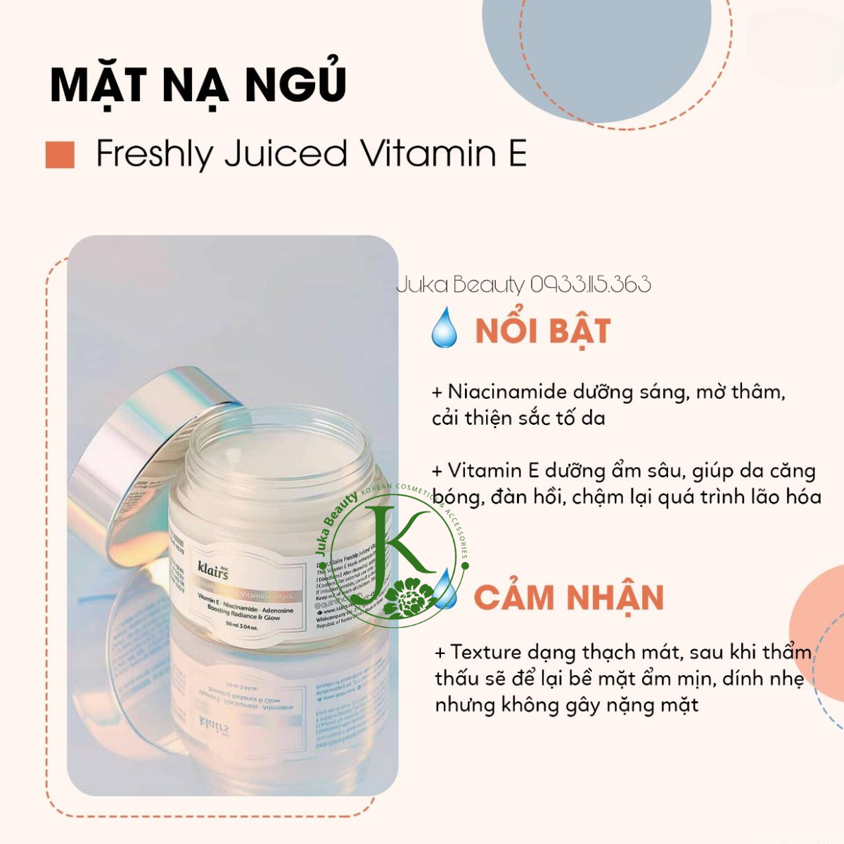 Mặt nạ ngủ dưỡng ẩm, sáng da Klairs Freshly Juiced Vitamin E Mask 90ml