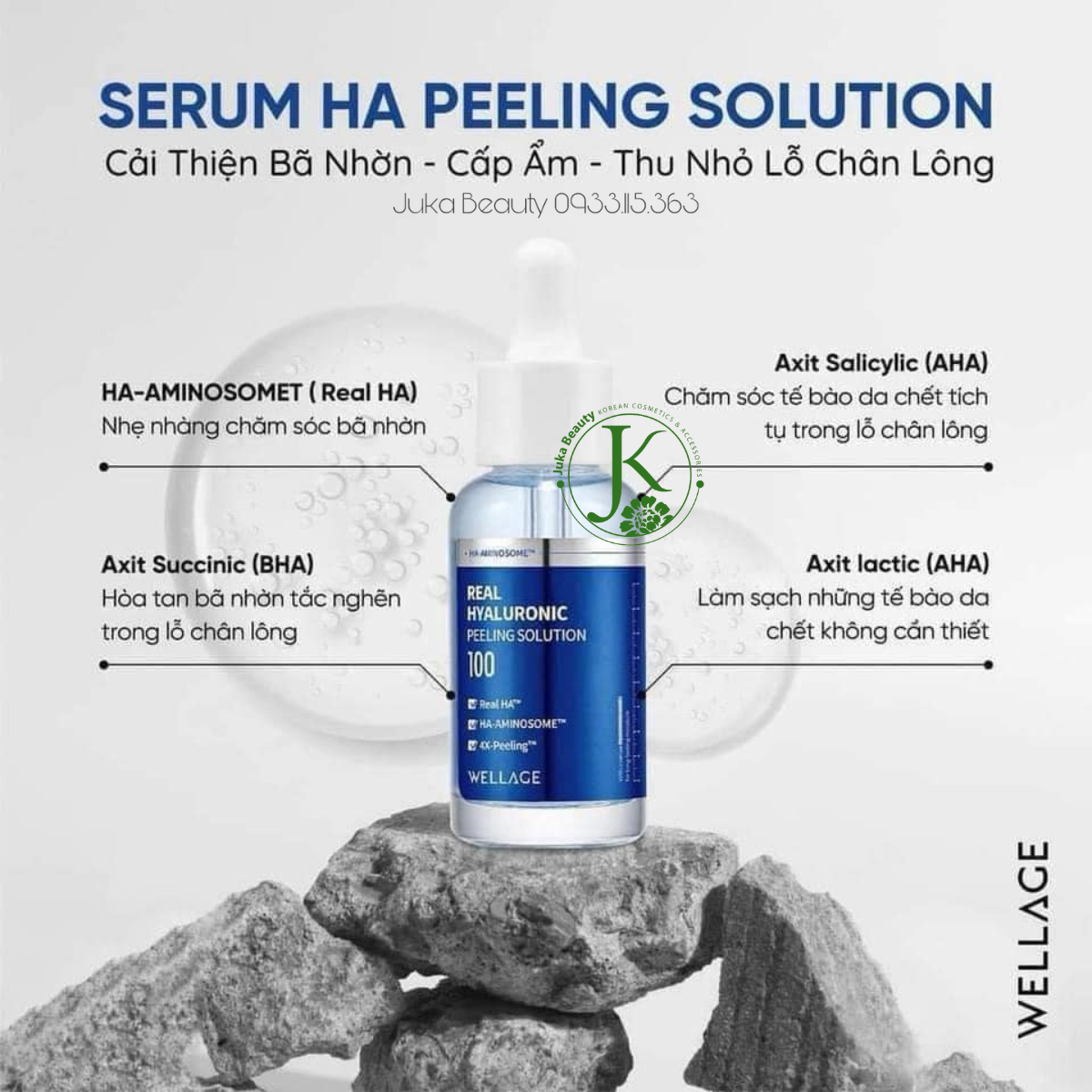 Tinh Chất Peel Da, Thu Nhỏ Lỗ Chân Lông Wellage Real Hyaluronic Peeling Solution 30ml