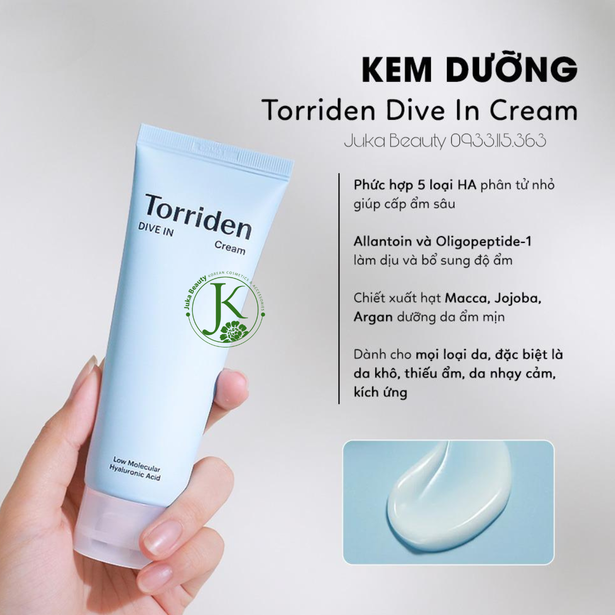 Kem Dưỡng ẩm Dành Cho Da Khô Torriden Dive In Low Molecular Hyaluronic Acid Cream 80ml