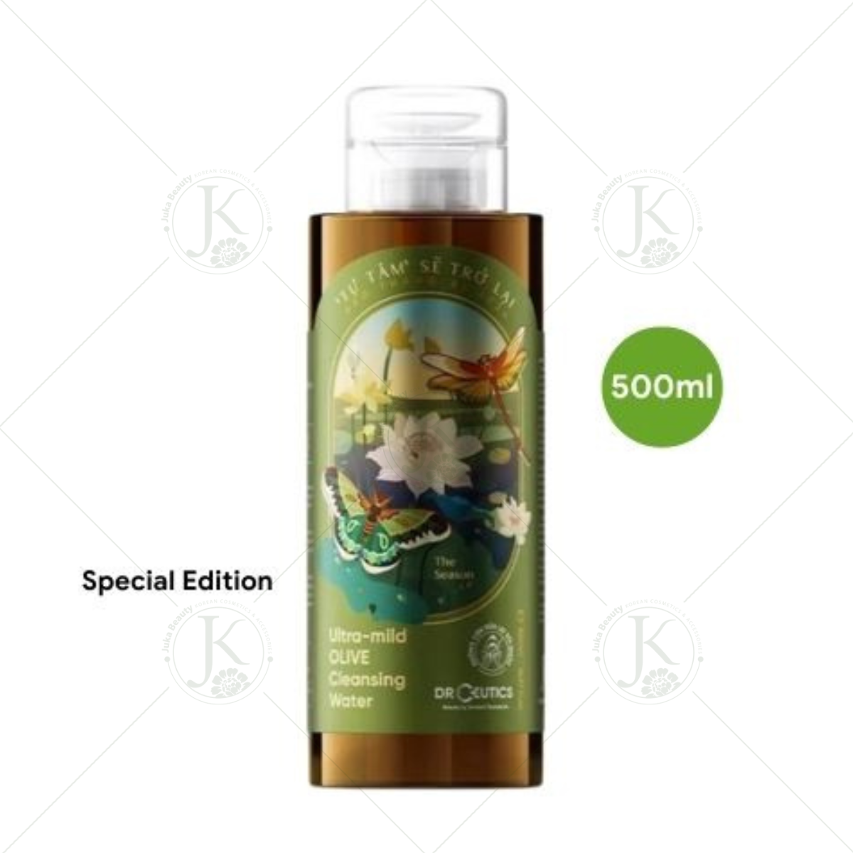 Nước Tẩy Trang Sạch Sâu Da, Dưỡng ẩm DRCEUTICS Ultra Mild Olive Cleansing Water 500ml (Phiên bản Tự Tâm)