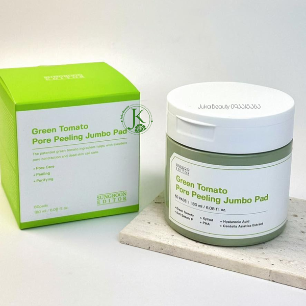  Toner Pad Cà Chua Xanh Thu Nhỏ Lỗ Chân Lông Sungboon Editor Green Tomato Pore Peeling Jumbo Pad 180ml (60 miếng) 