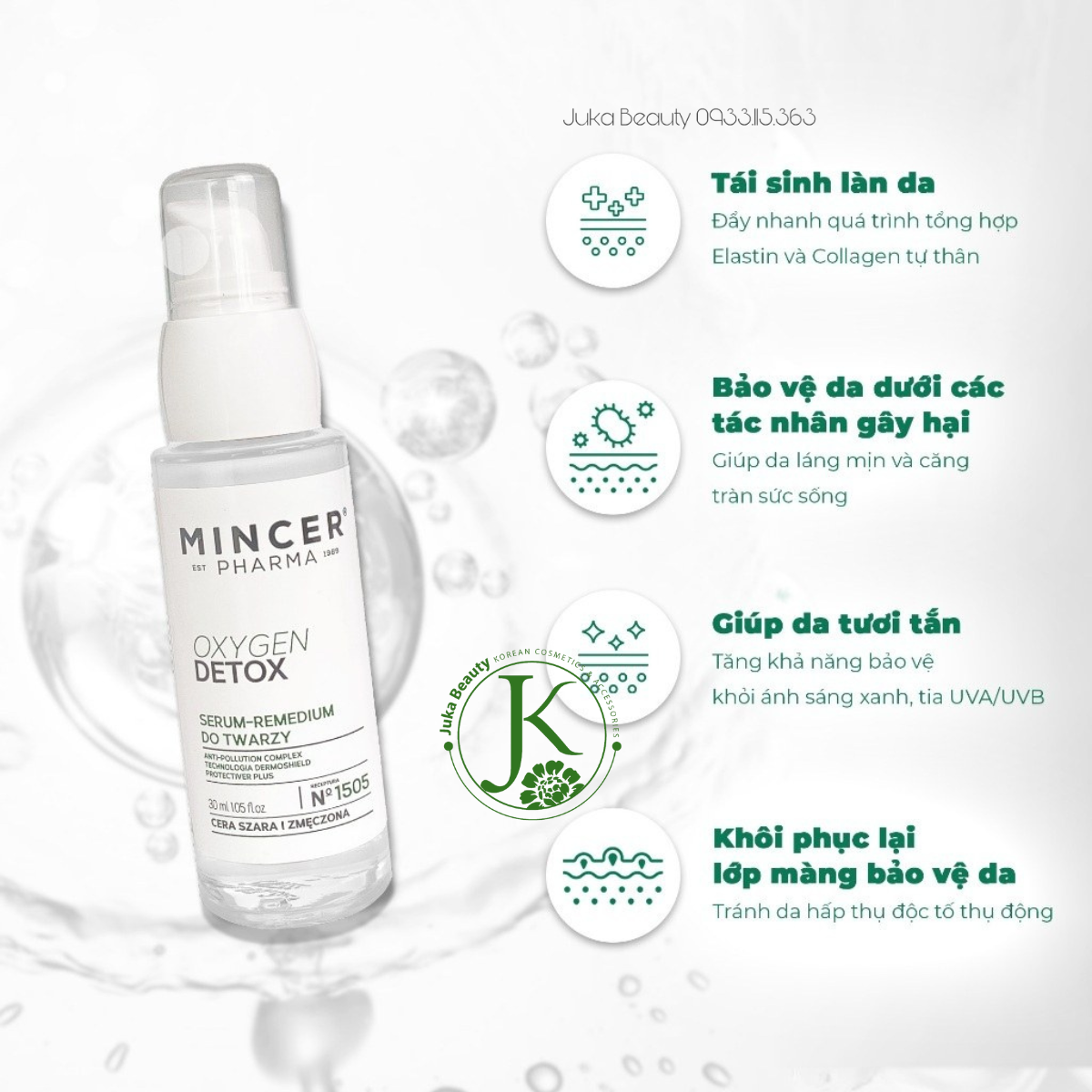 Tinh Chất Detox Phục Hồi & Ngừa Lão Hóa Da Mincer Pharma Oxygen Detox SOS Face Serum 30ml