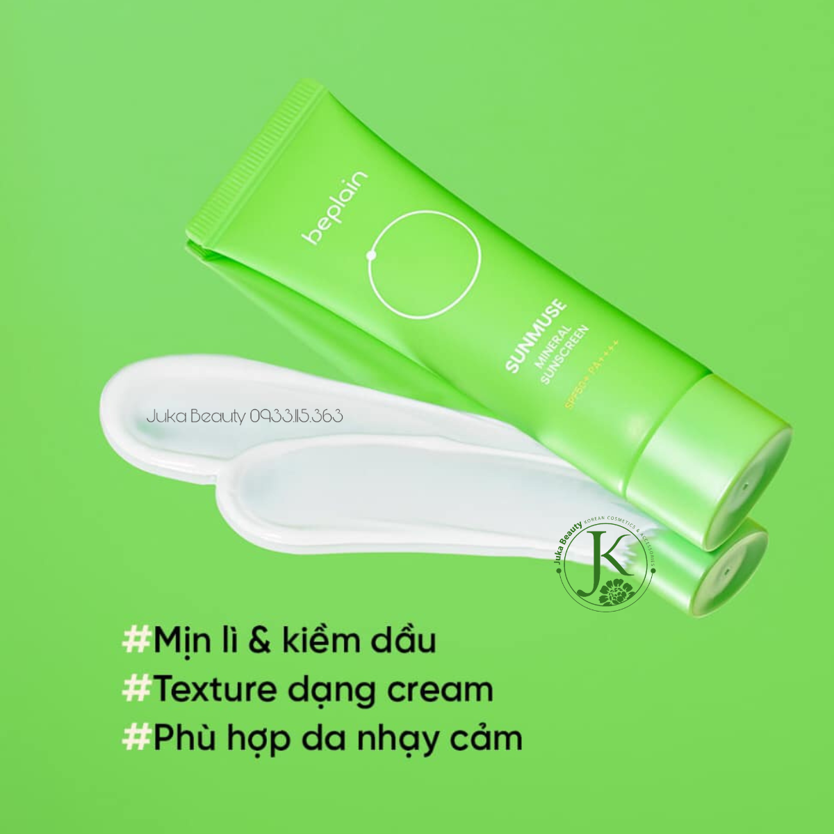 (XANH LÁ) Kem Chống Nắng Kiềm Dầu, Kháng Nước Beplain Sunmuse Mineral Sunscreen SPF50+ PA++++ 50ml
