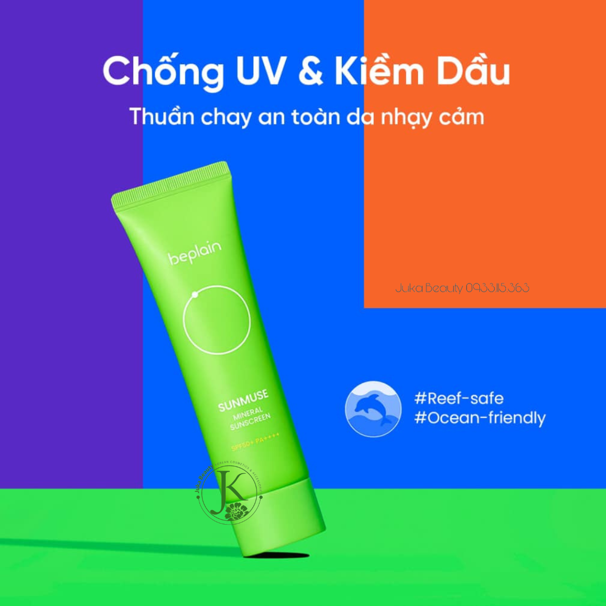 (XANH LÁ) Kem Chống Nắng Kiềm Dầu, Kháng Nước Beplain Sunmuse Mineral Sunscreen SPF50+ PA++++ 50ml