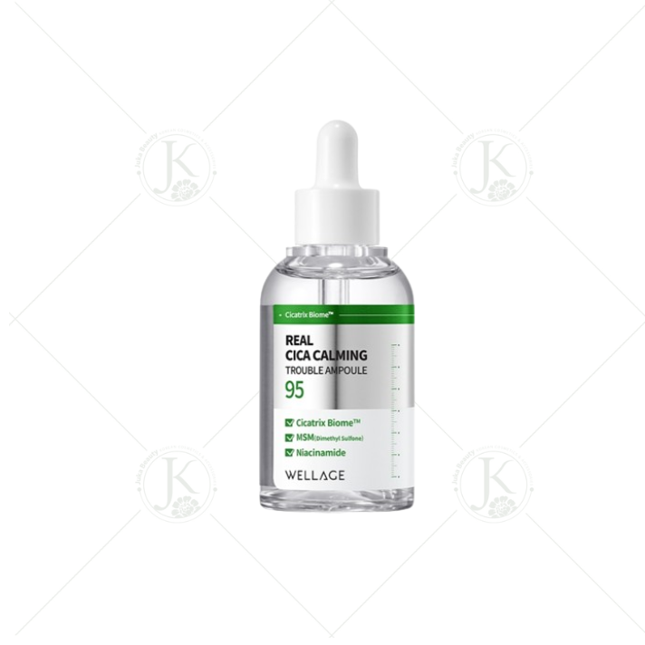 Tinh Chất Dưỡng ẩm, Phục Hồi & Dịu Da Mụn Wellage Real CICA CALMING 95 Trouble Ampoule 50ml (XANH LÁ)