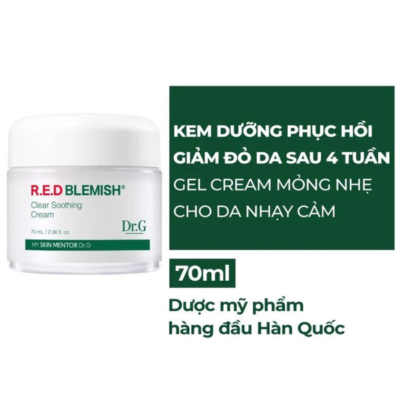  (Mẫu mới) Kem Dưỡng ẩm Làm Dịu, Phục Hồi Da DR.G R.E.D Blemish Clear Soothing Cream 70ml 