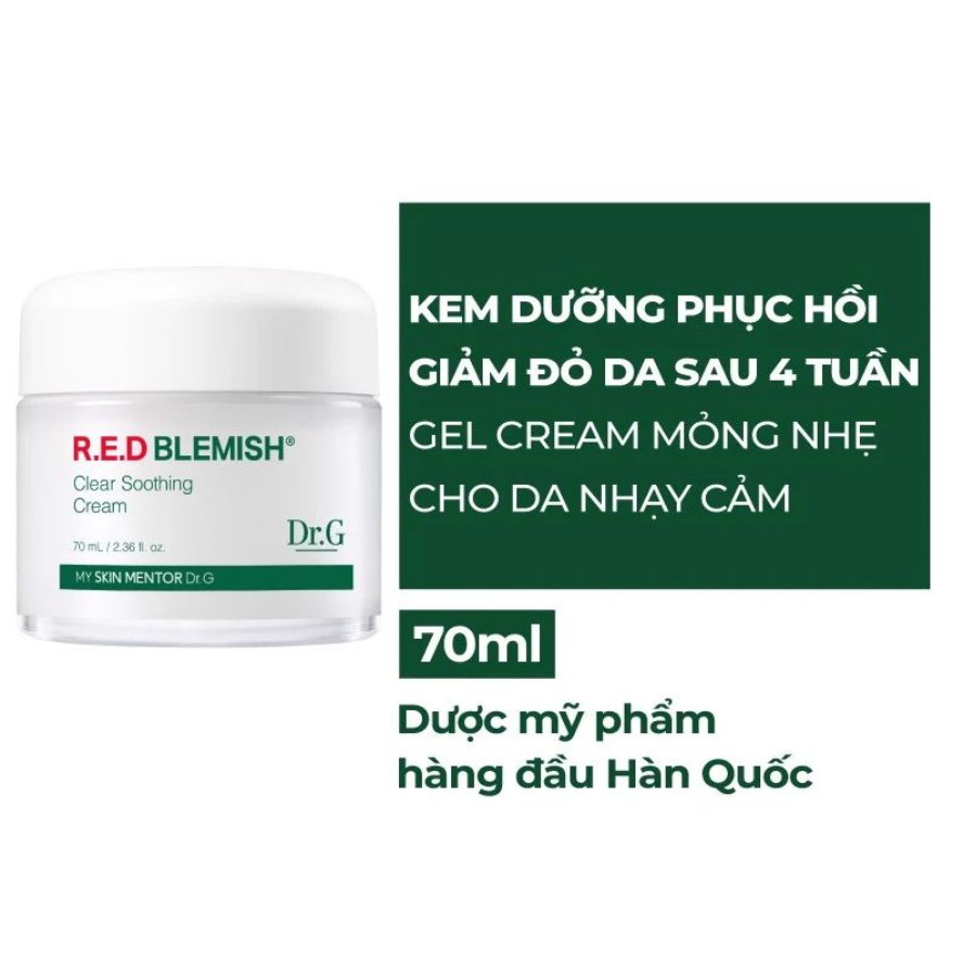 (Mẫu mới) Kem Dưỡng ẩm Làm Dịu, Phục Hồi Da DR.G R.E.D Blemish Clear Soothing Cream 70ml