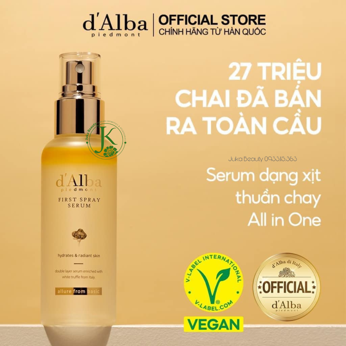 Xịt Khoáng Dưỡng ẩm, Căng Bóng Da d'Alba White Truffle First Spray Serum