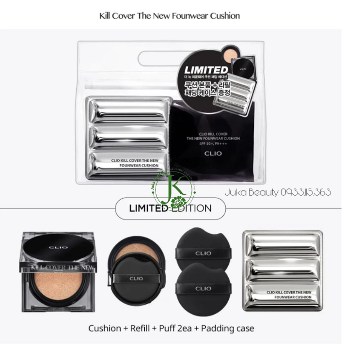 (KÈM LÕI) Phấn Nước Che Phủ Lâu Trôi Clio Kill Cover The New Founwear Cushion SPF50+ PA+++ 15g*2