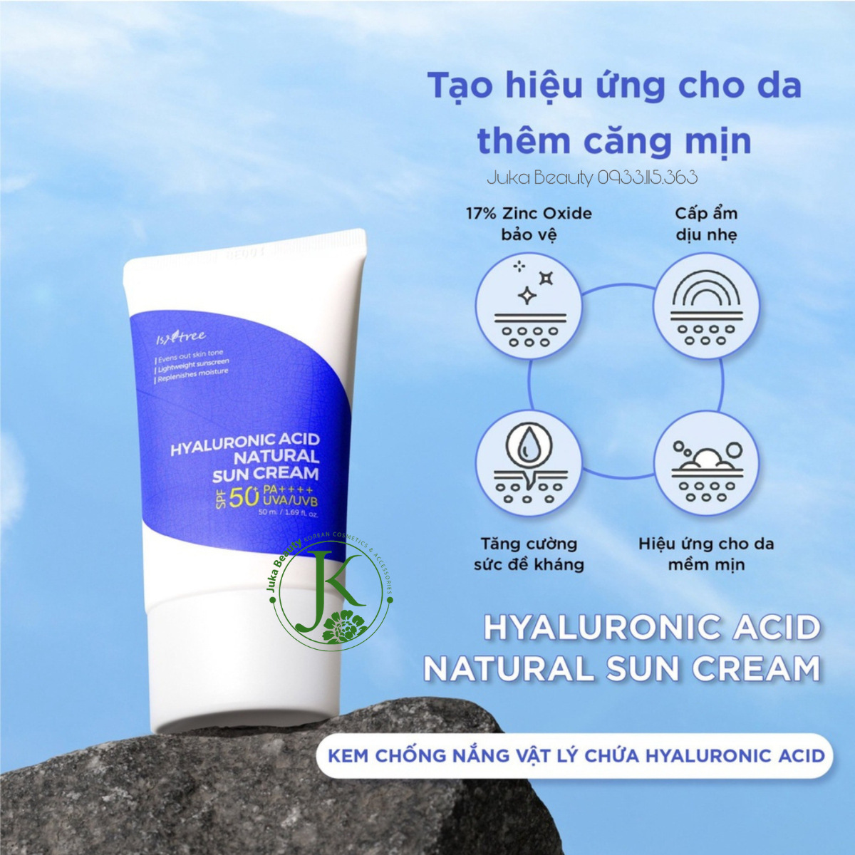 (MẪU MỚI) Kem Chống Nắng Dưỡng ẩm, Hiệu Ứng Căng Bóng Da Isntree Hyaluronic Acid Natural Sun Cream SPF50+ PA++++ 50ml