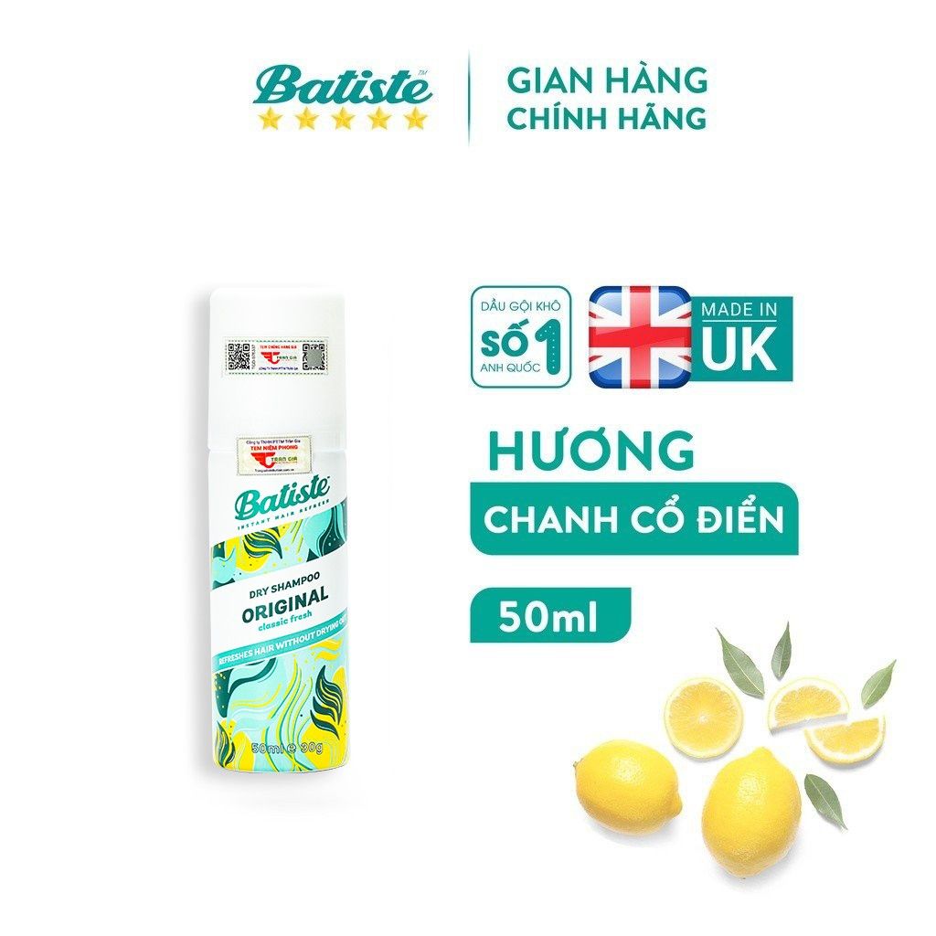 Dầu Gội Khô Sạch Tóc, Phồng Tóc Batiste Dry Shampoo 200ml
