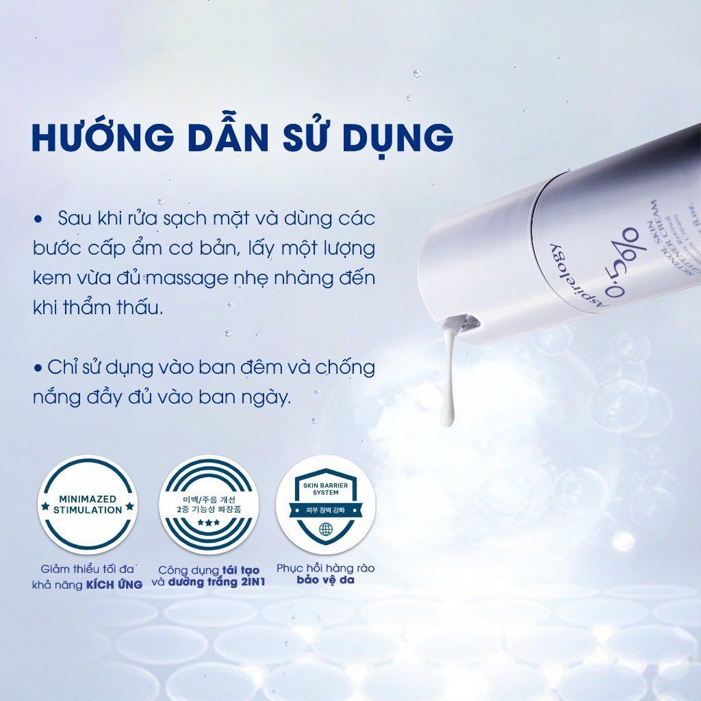 (DATE T10.2025) Kem Dưỡng Trắng, Tái Tạo Da Aspirelogy 1.0%, 0.5%, 0.3% Retinol Skin Brightener Cream 30ml