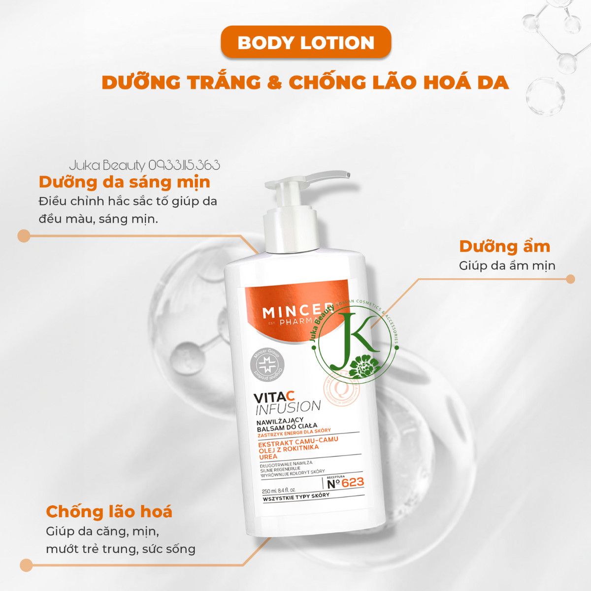 Sữa Dưỡng Thể Dưỡng Trắng & Chống Lão Hóa Mincer Pharma Vita C Infusion Body Lotion 250ml