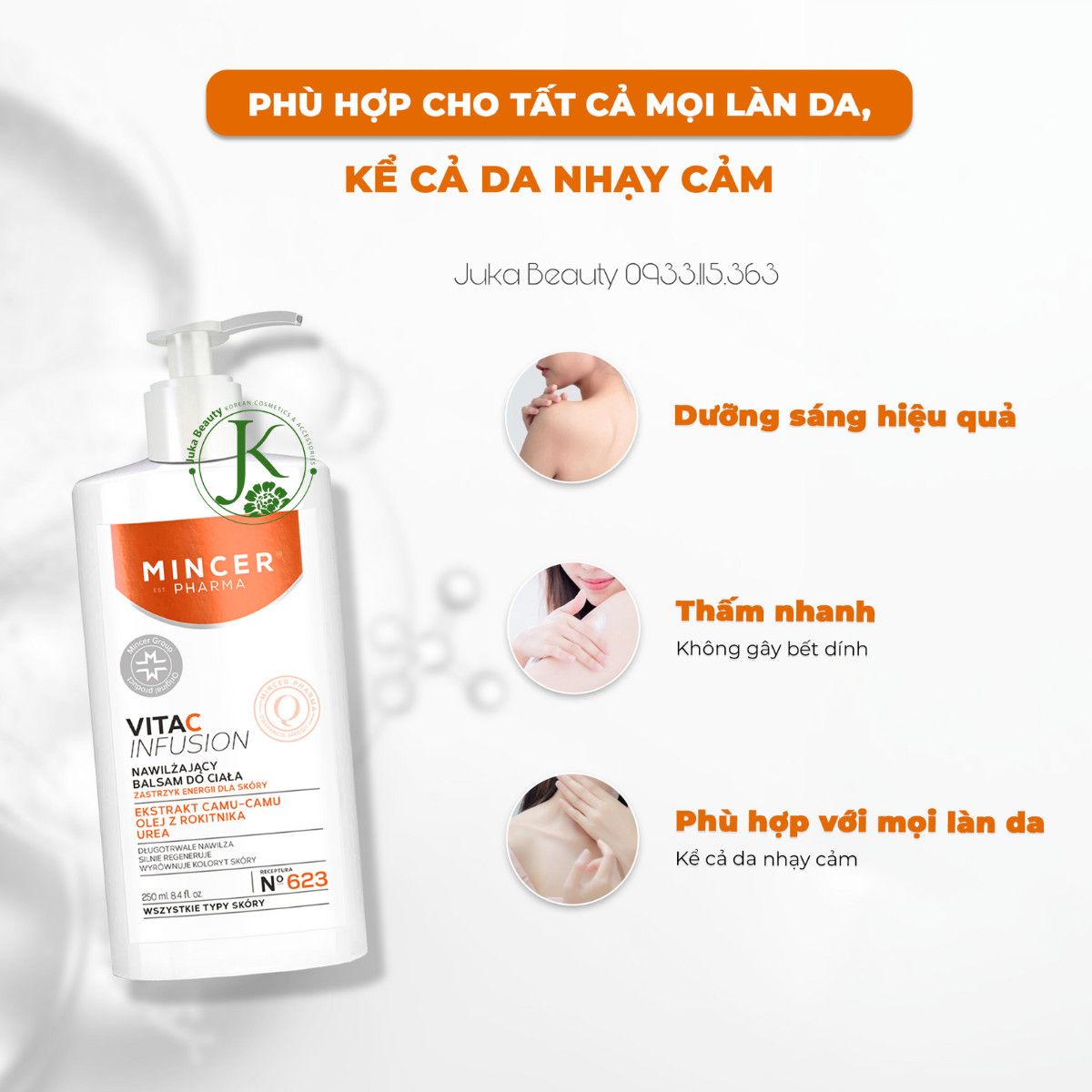 Sữa Dưỡng Thể Dưỡng Trắng & Chống Lão Hóa Mincer Pharma Vita C Infusion Body Lotion 250ml