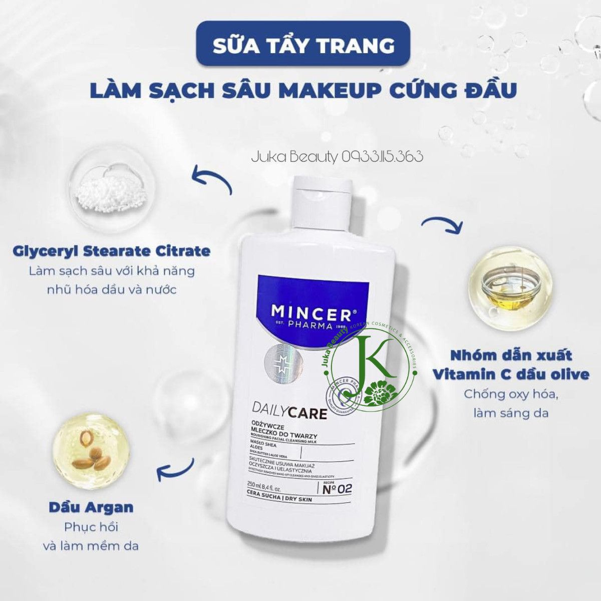 Sữa Tẩy Trang Hỗ Trợ Dưỡng ẩm, Sạch Sâu Mincer Pharma Daily Care Nourishing Facial Cleansing Milk 250ml