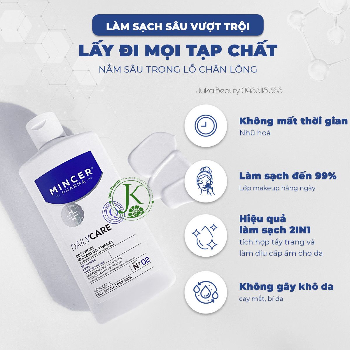 Sữa Tẩy Trang Hỗ Trợ Dưỡng ẩm, Sạch Sâu Mincer Pharma Daily Care Nourishing Facial Cleansing Milk 250ml