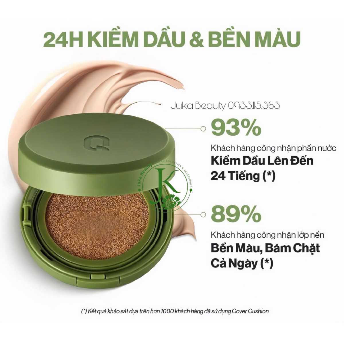 Phấn Nước Che Phủ, Kiềm Dầu Glamrr Q Vegan Super COVER Cushion SPF50+ PA+++ 15g