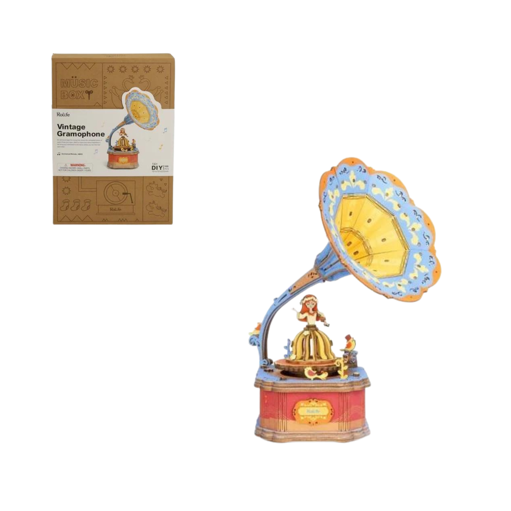 Mô hình gỗ lắp ráp 3D Vintage Gramophone Music Box (Hộp Nhạc Máy Nghe Đĩa Than) (Mixed Color) - Robotime  AM43 - WP007