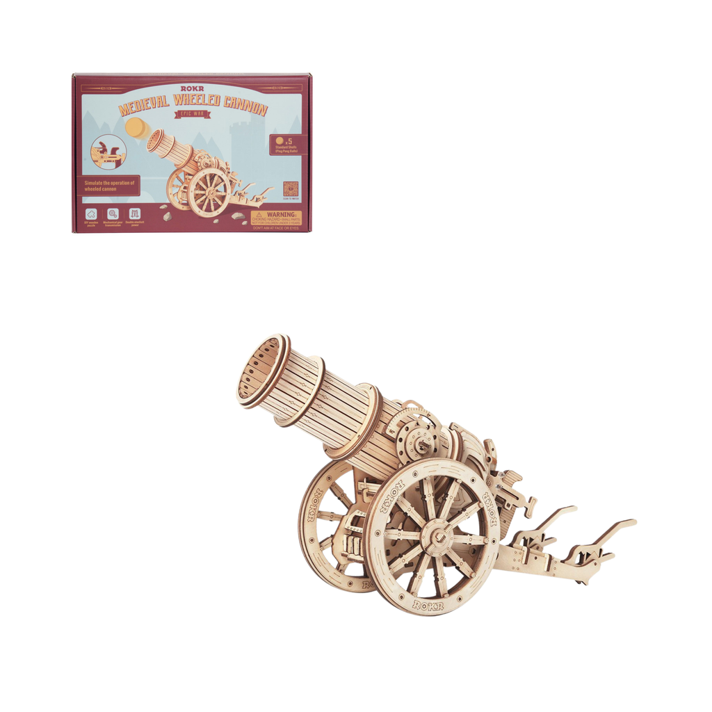 Mô Hình Gỗ Lắp Ráp 3D Medieval Wheeled Cannon (Xe Bắn Pháo) (Wood Color) - Robotime - KW801