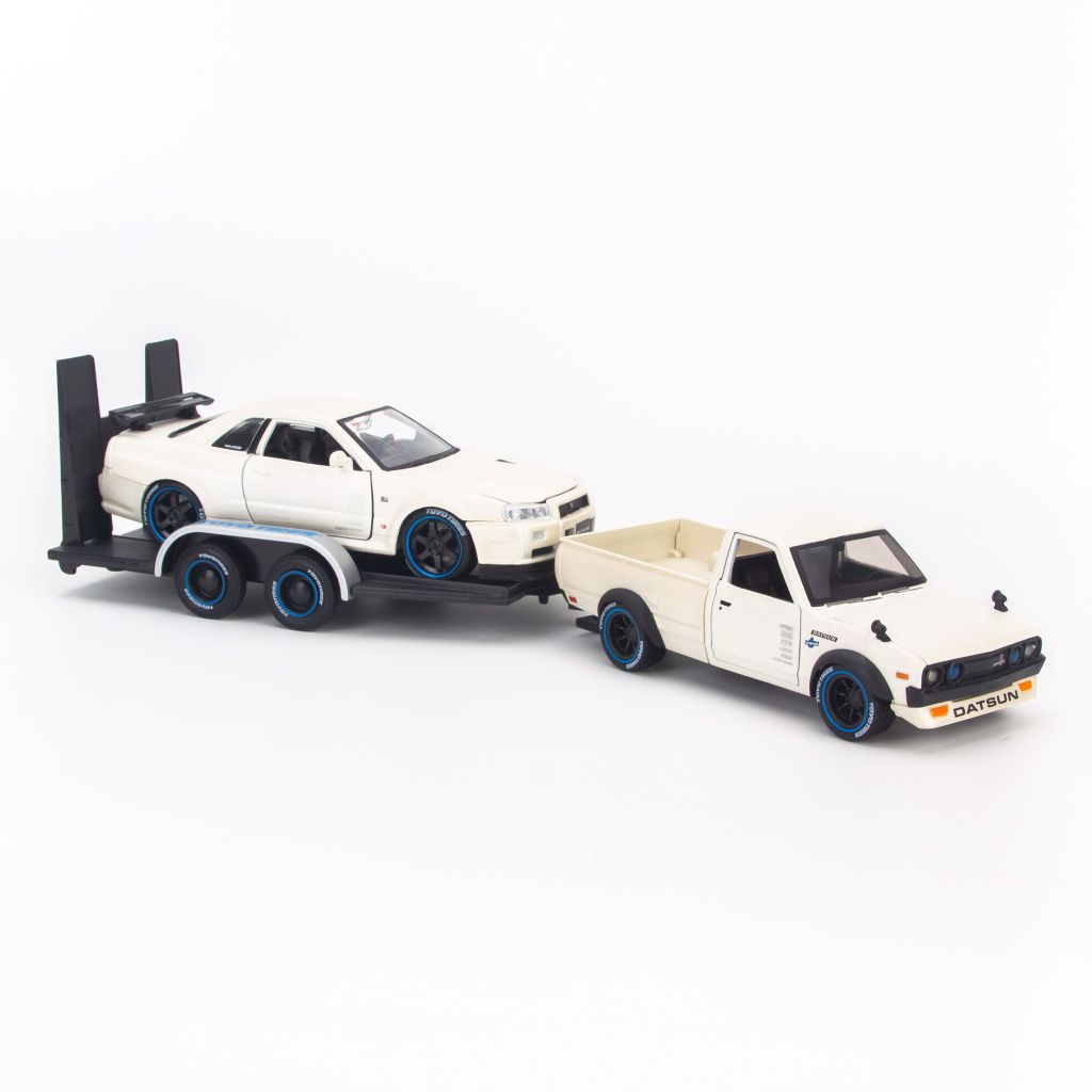 Mô hình xe Design Elite Transport - Datsun 73 Pick up + Skyline R34 1:24 Maisto White