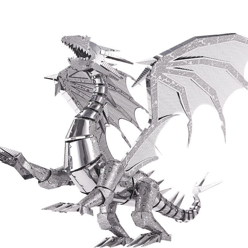 Mô hình kim loại lắp ráp 3D Dragon Flame (Rồng Lửa) (Silver) Metal Mosaic MP692