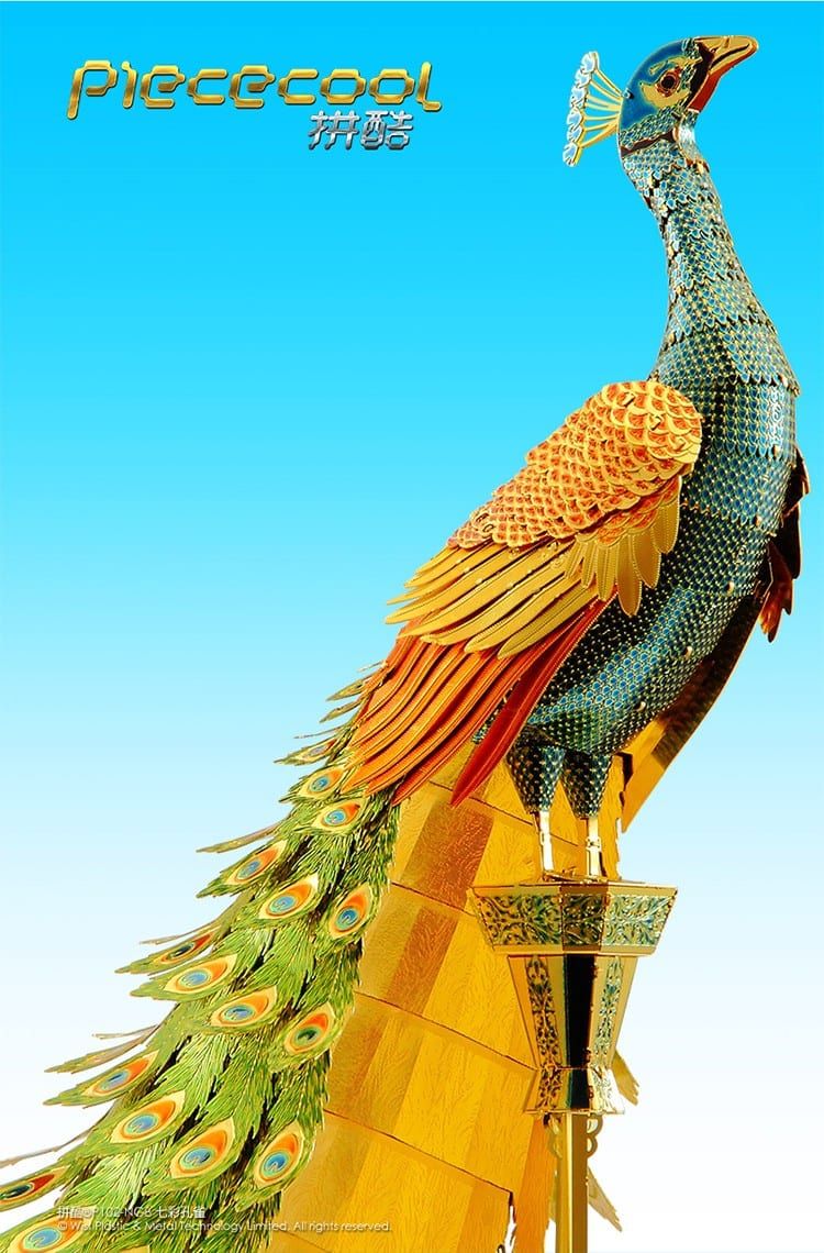 Mô Hình Kim Loại Lắp Ráp 3D Peacock (Con Công) (Gold, Green) – Piececool MP437