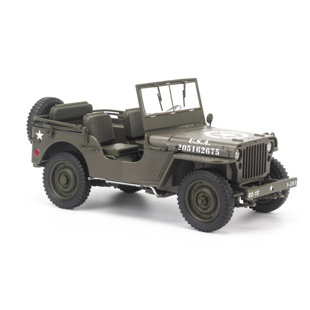 Mô hình xe quân sự Jeep 1941 Willys Convertible 1:18 Welly Green