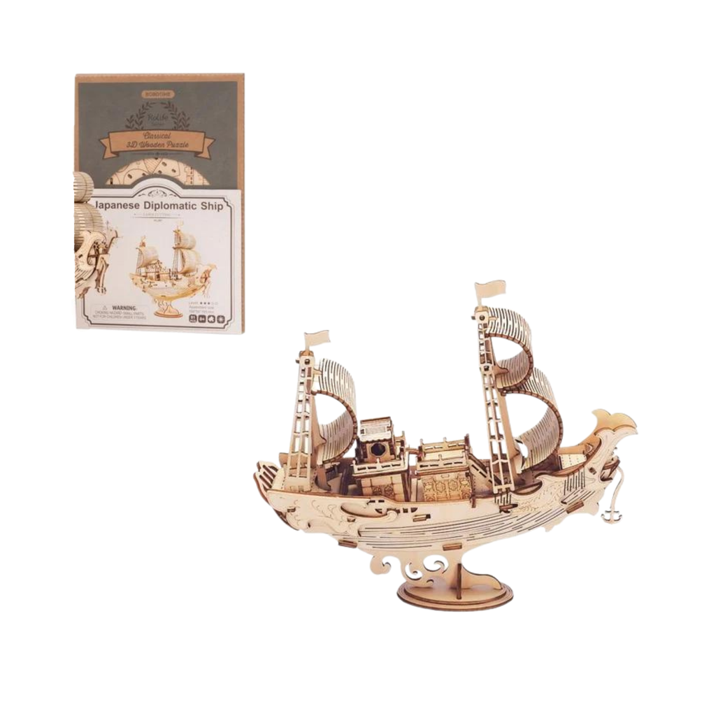 Mô hình gỗ lắp ráp 3D Japanese Diplomatic Ship (Tàu Ngoại Giao Nhật Bản) (Wood Color) - Robotime TG307 - WP140