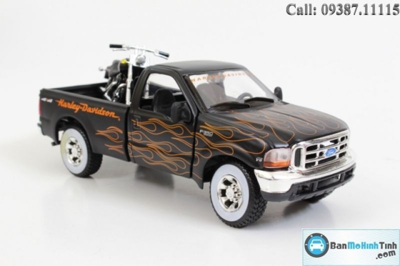 MÔ HÌNH 1999 FORD F-350 SUPER DUTY PICKUP 1:27 VS 2002 HARLEY DAVIDSON FXSTB 1:24 MAISTO
