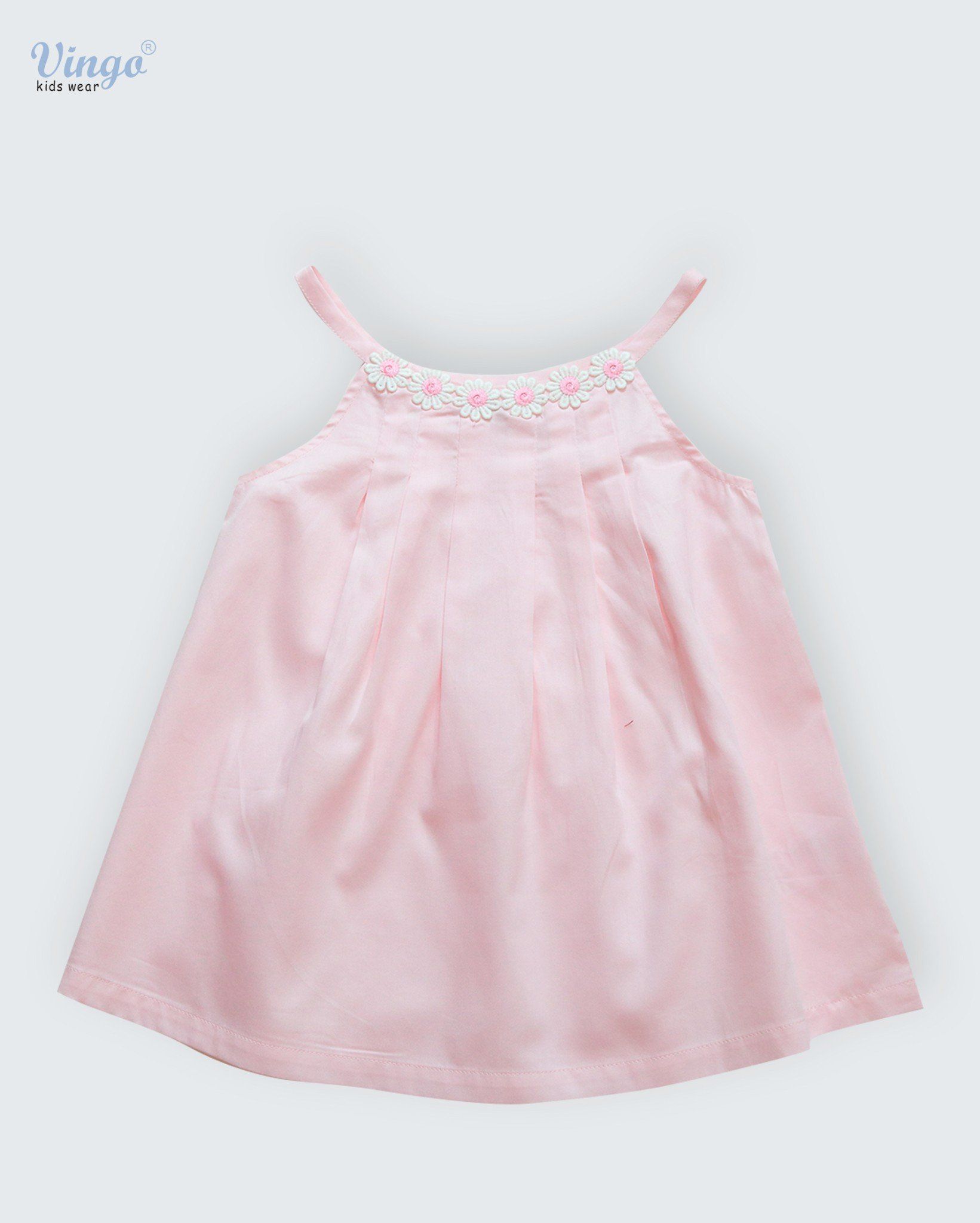 ĐẦM HỒNG DÂY COTTON SATIN CỔ REN HOA CÚC - 19M10