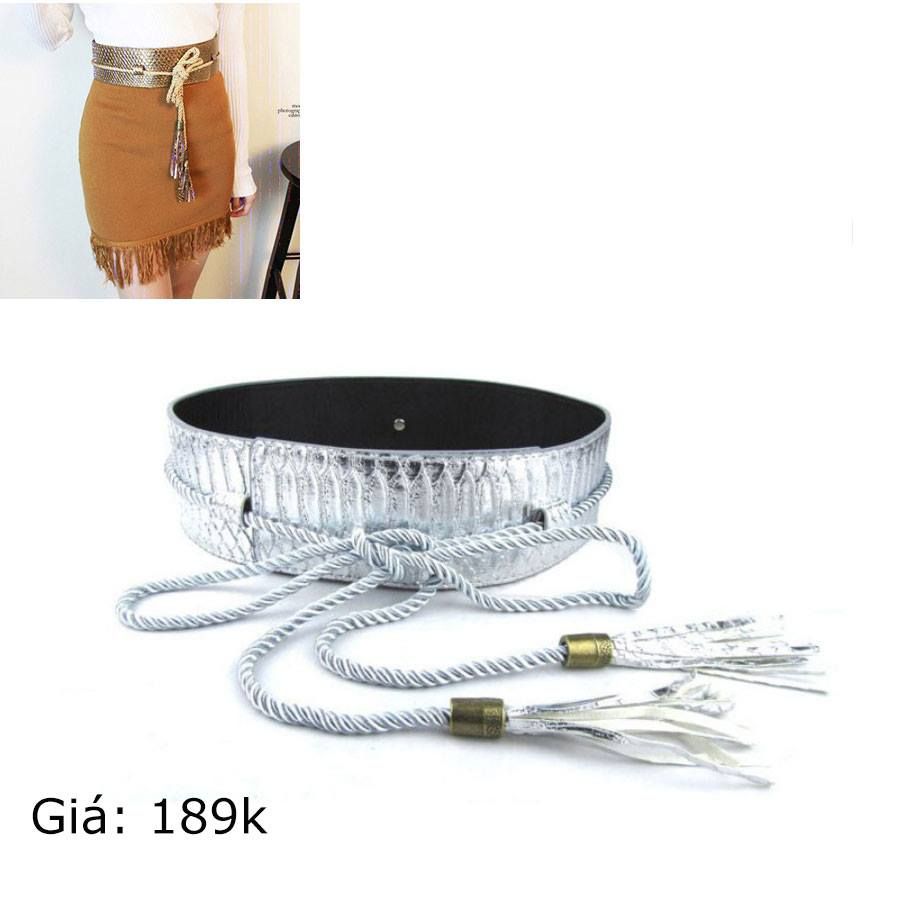Thắt lưng da thắt nơ bạc