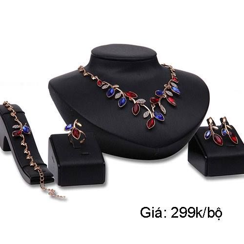 Bộ Trang Sức Hạt Đá Đỏ Xanh