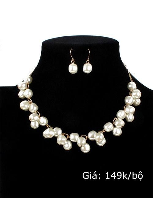 Bộ Vòng Cổ Ngọc Trai Trắng
