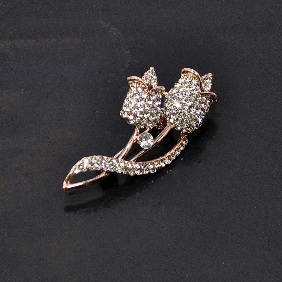 Cài áo 2 Hoa Hồng Bạc
