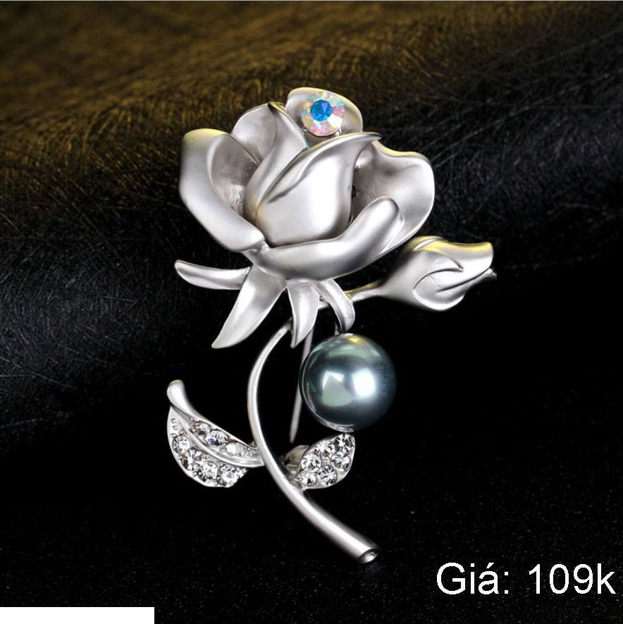 Cài áo Hoa Hồng Bạc