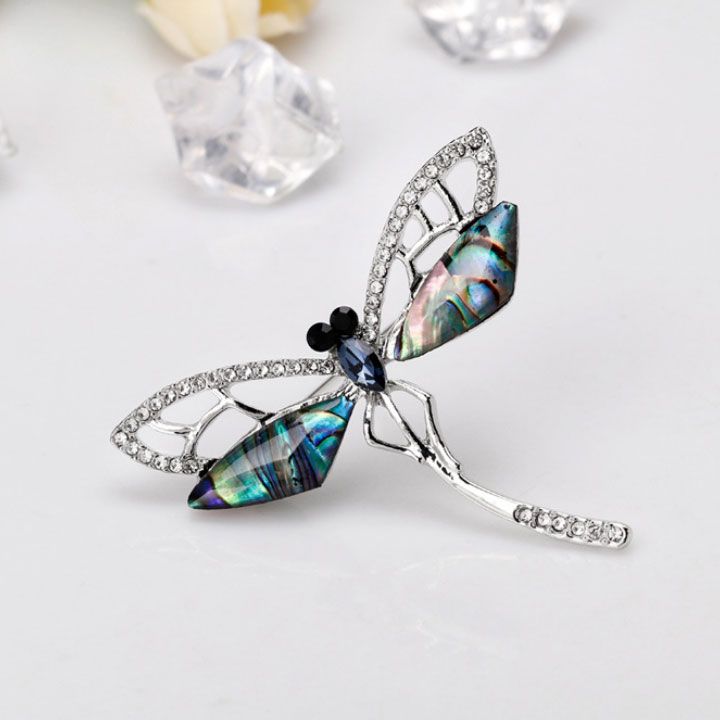 Cài áo chuồn chuồn đá xanh khảm xà cừ