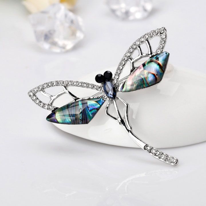 Cài áo chuồn chuồn đá xanh khảm xà cừ