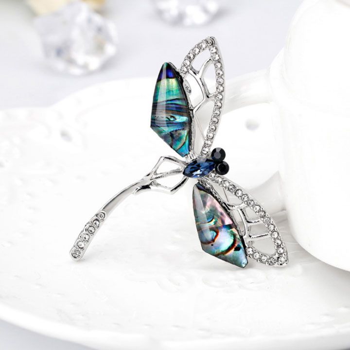 Cài áo chuồn chuồn đá xanh khảm xà cừ