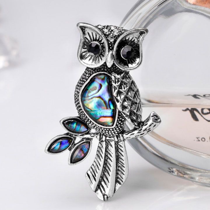 Cài áo cú khảm xà cừ xanh