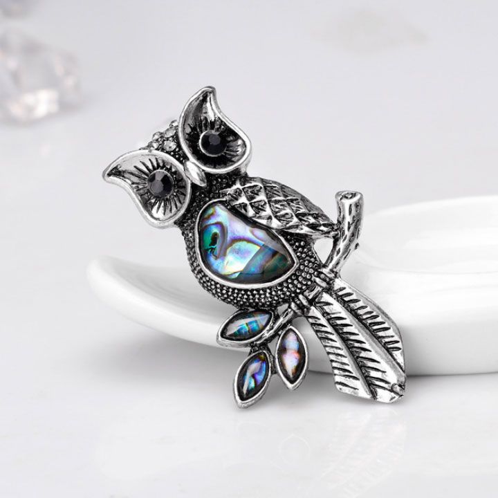 Cài áo cú khảm xà cừ xanh