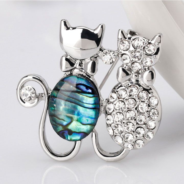 Cài áo mèo đôi khảm xà cừ