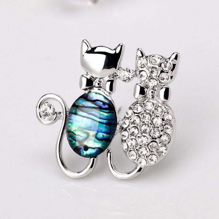 Cài áo mèo đôi khảm xà cừ