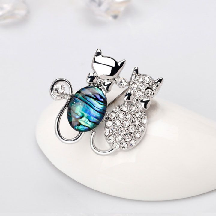 Cài áo mèo đôi khảm xà cừ