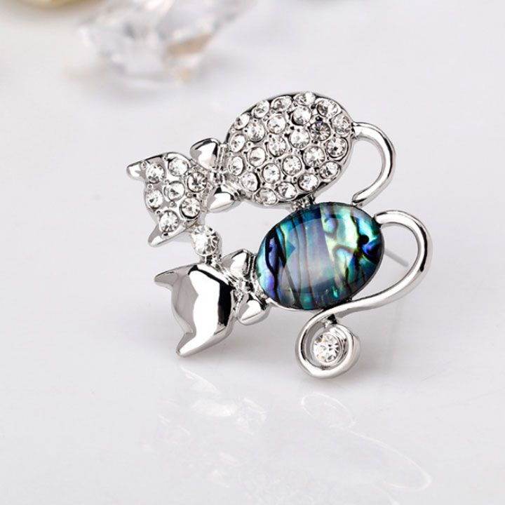 Cài áo mèo đôi khảm xà cừ