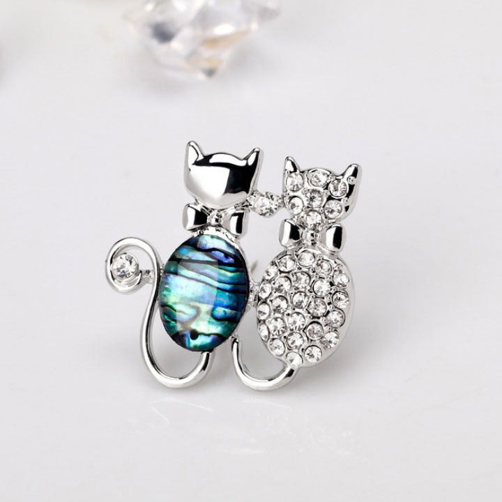 Cài áo mèo đôi khảm xà cừ