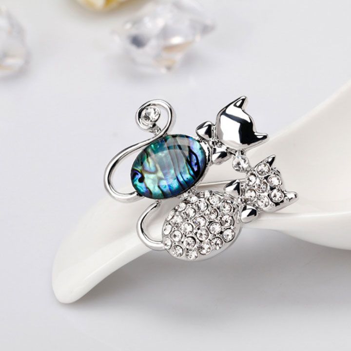 Cài áo mèo đôi khảm xà cừ