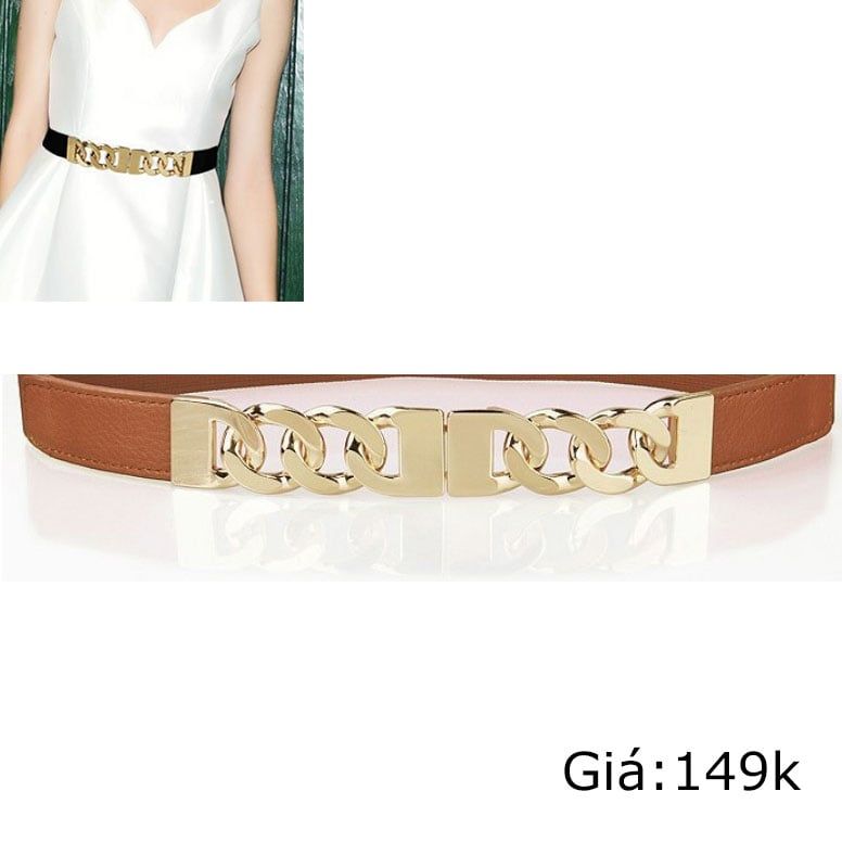 Madam Dzi Thắt lưng thun khóa xích nâu