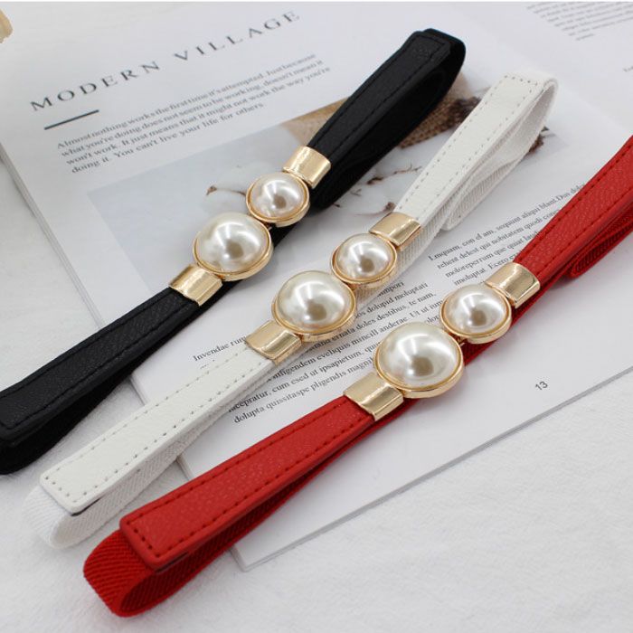 Madam Dzi Thắt lưng thun hạt châu đen