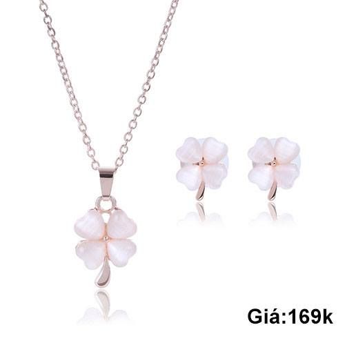 Bộ vòng cổ bông tai cỏ 4 lá